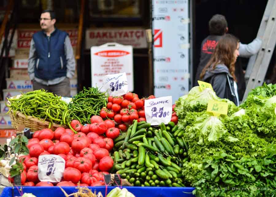 Fresh produce in an open market in Istanbul