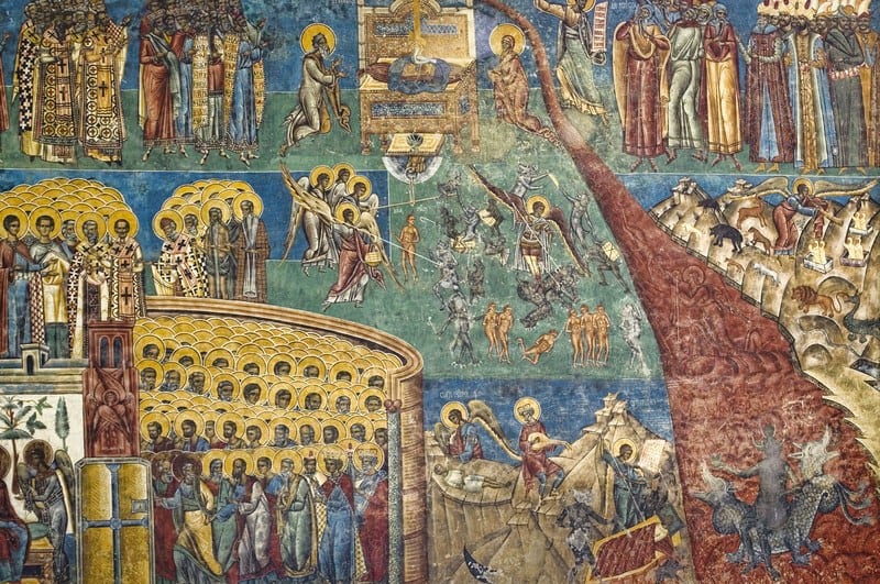 Wall painting at the Vorotet Monastery in Bucovina