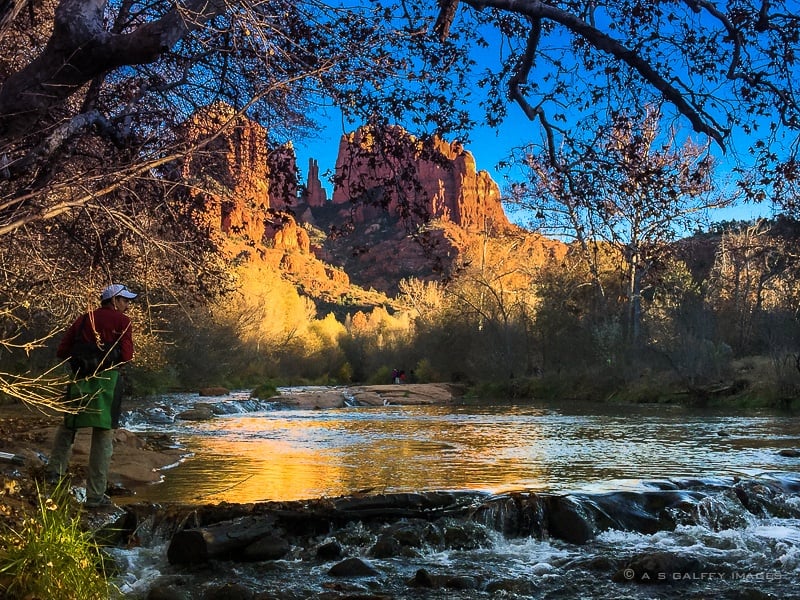 View of the Cathedral Rock in Sedona from the Red Rock Crossing