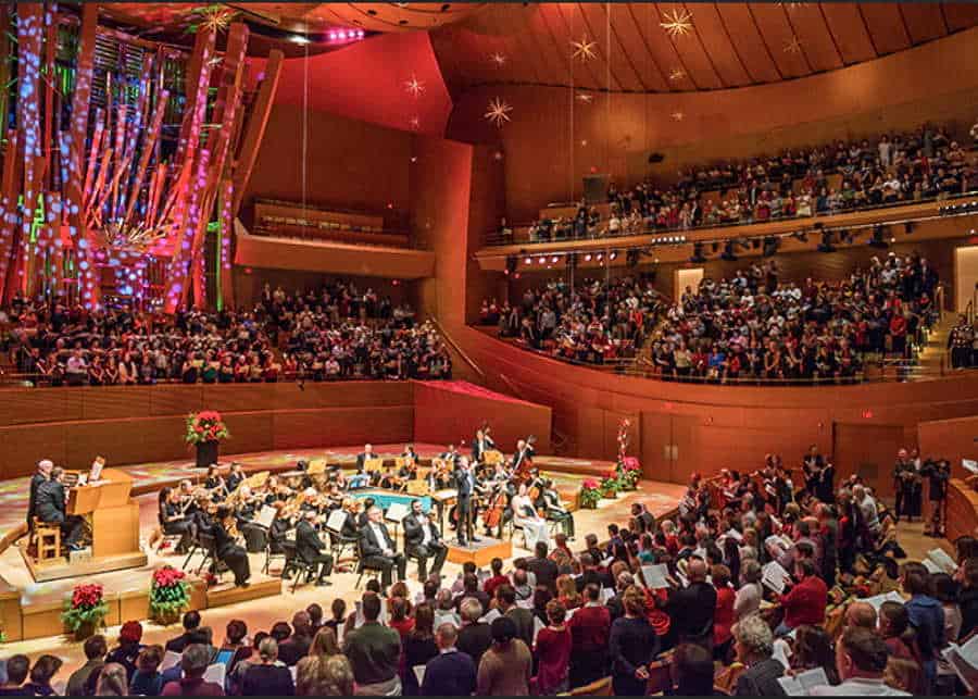 image depicting singers singing at the Messiah sing-along concert at Wall Disney Hall in Los Angeles