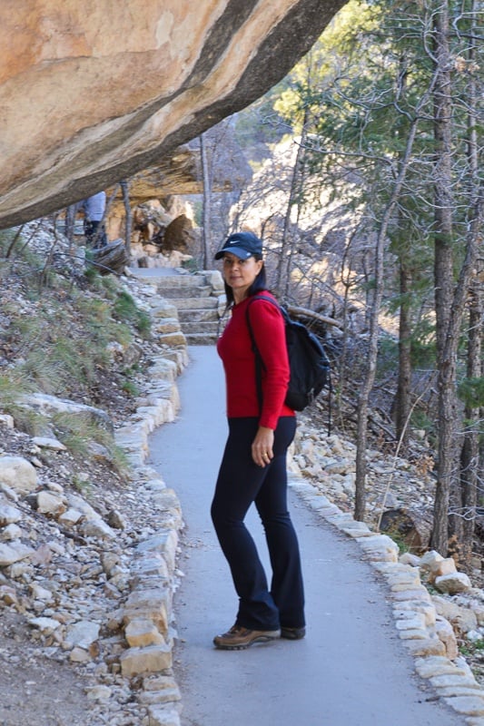 walking on the path at Walnut Canyon