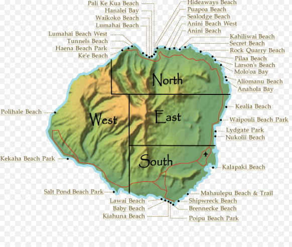 Map of the best beaches in Kauai