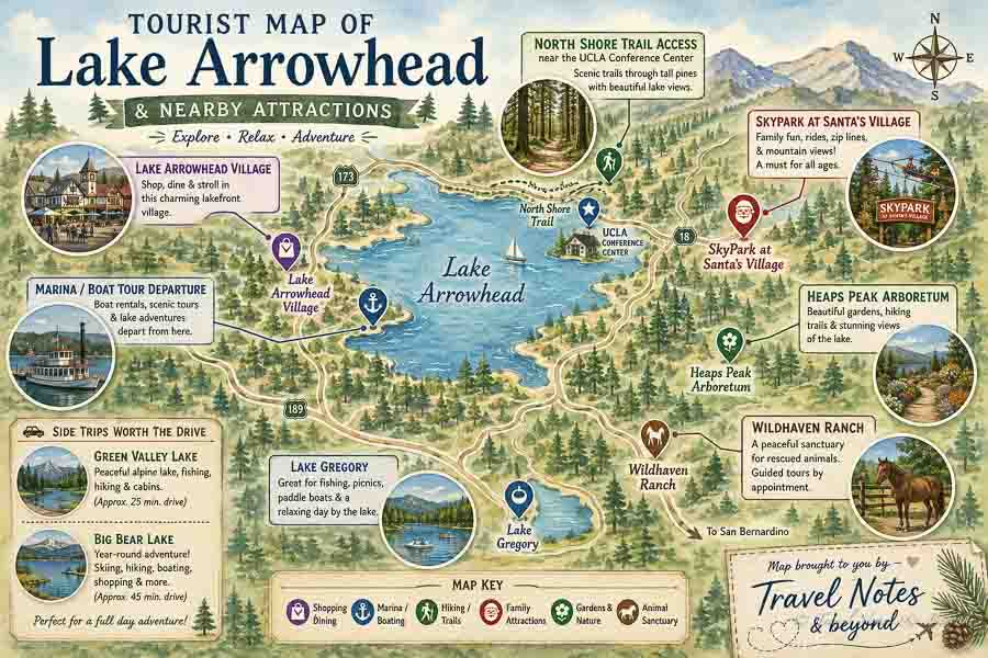 Tourist map of the best things to do in Lake Arrowhead