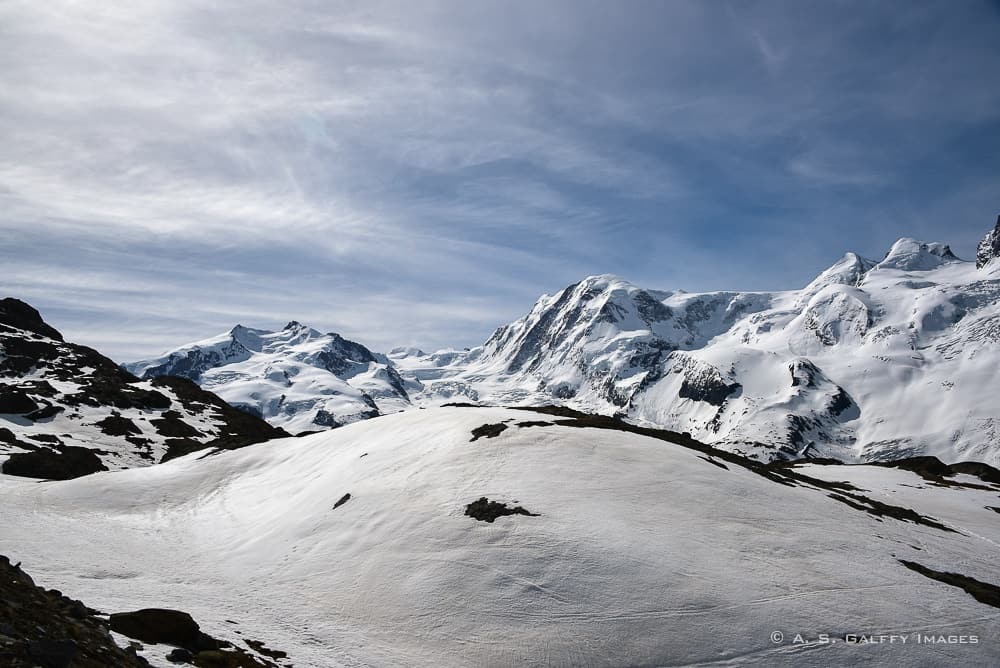 View of the 30 peaks from the viewing platform in Gornergrat