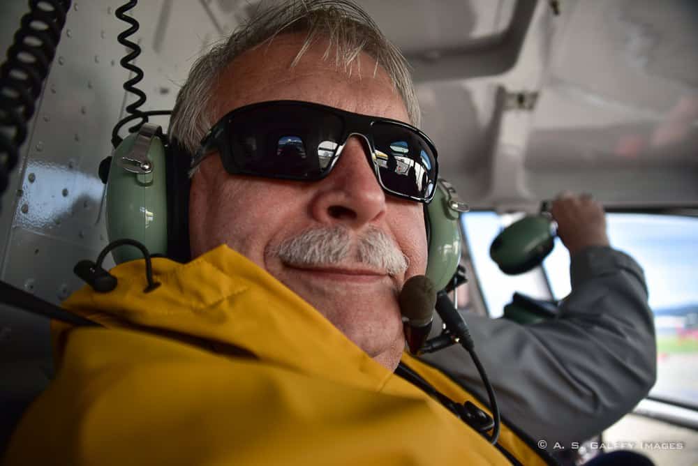 Aboard the helicopter for the Mendenhall Glacier
