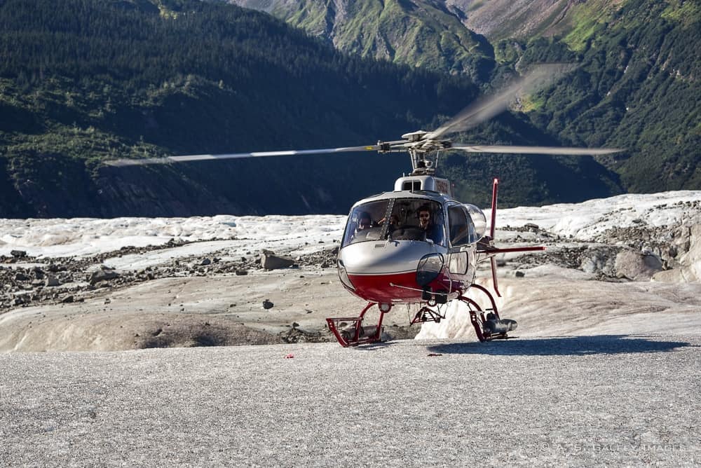 Helicopter on the Mentendall Glacier