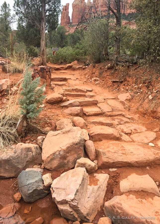 Dirt steps on the Cathedral Rock trail