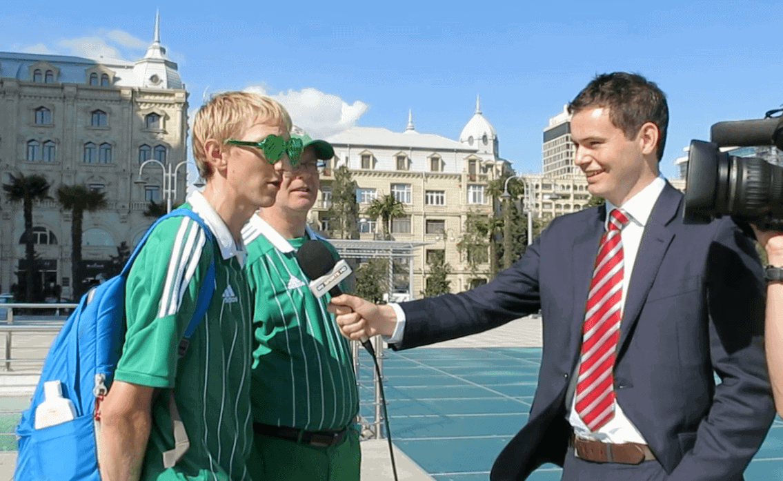 Jonny Blair being interviewed in Azerbaijan