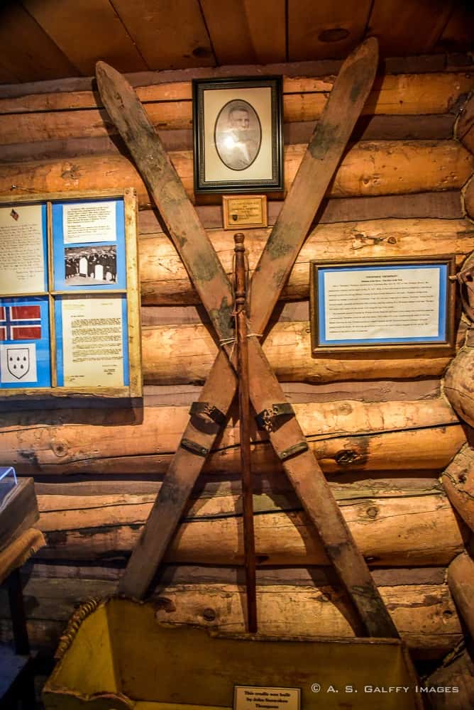 Snowshoe Thompson's skis displayed in the museum