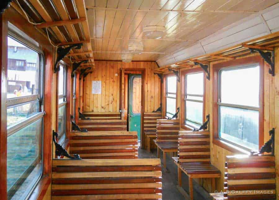 Inside the passenger wagon of Mocanita