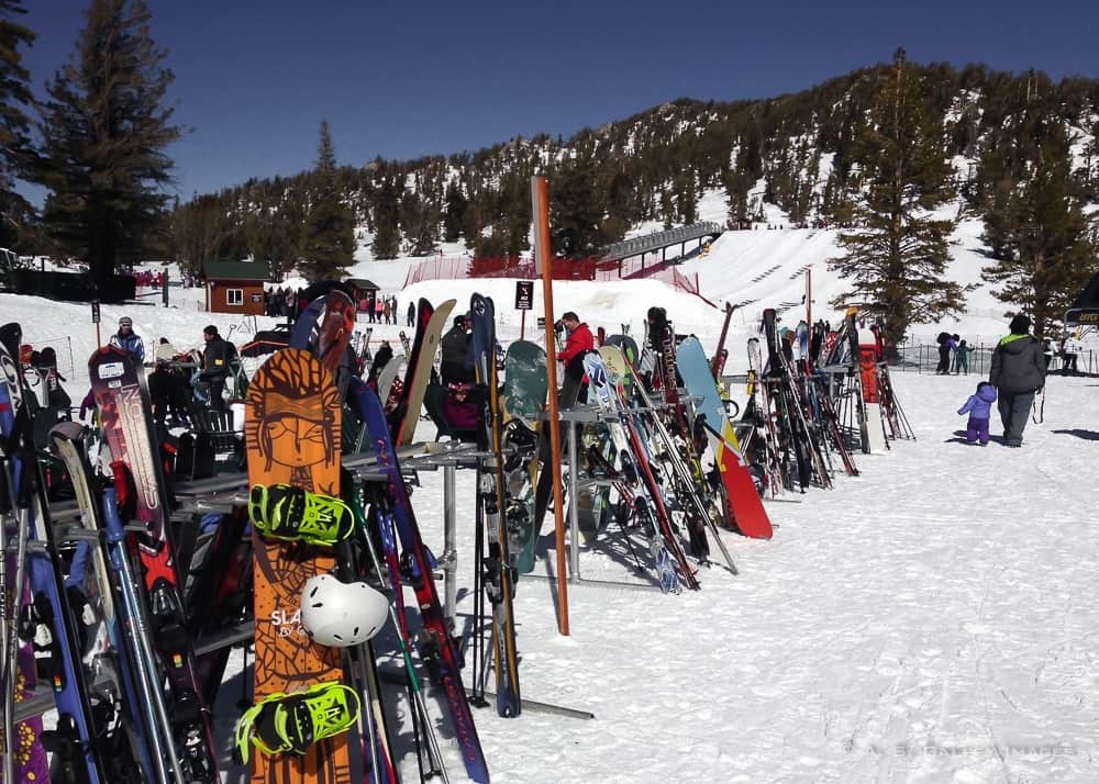 skiers in Big Bear near Los Angeles in December