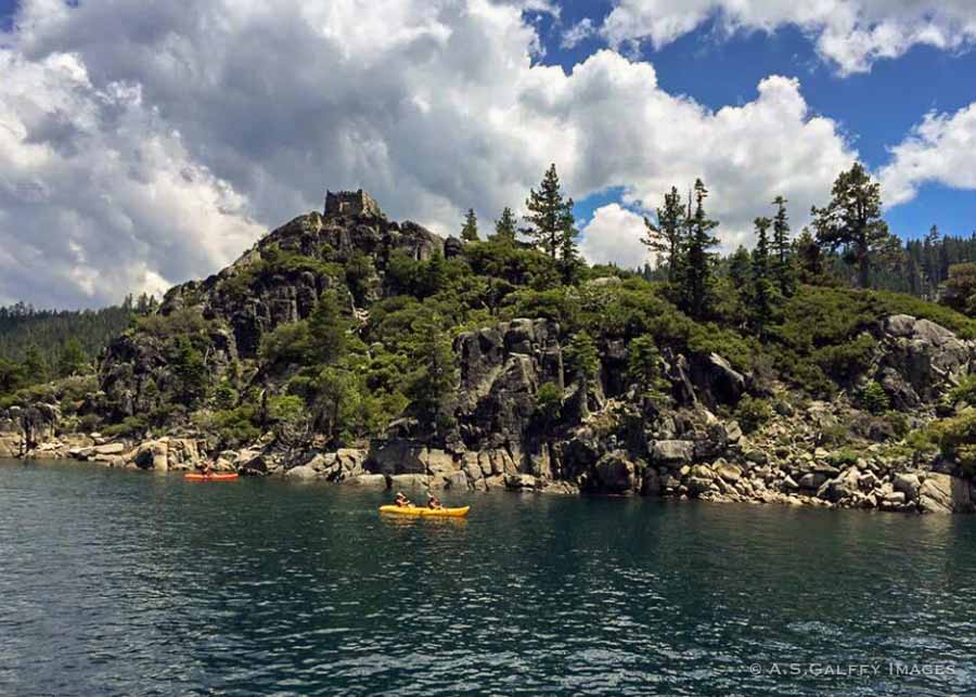 view of the little structure on Emerald Isle in Lake Tahoe