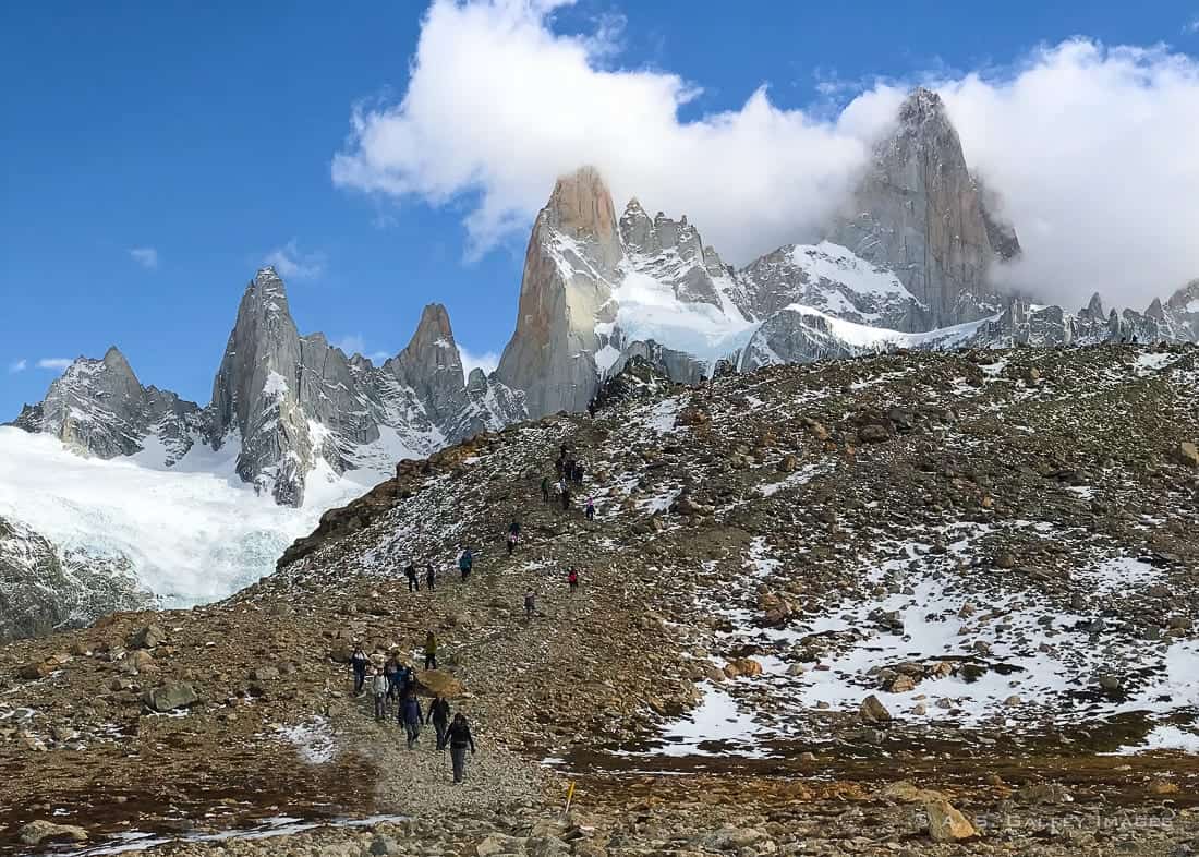 hikers on their way up to the Fitz Roy