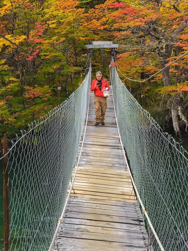 Crossing a bridge at Lago del Desierto a few km away El Chalten