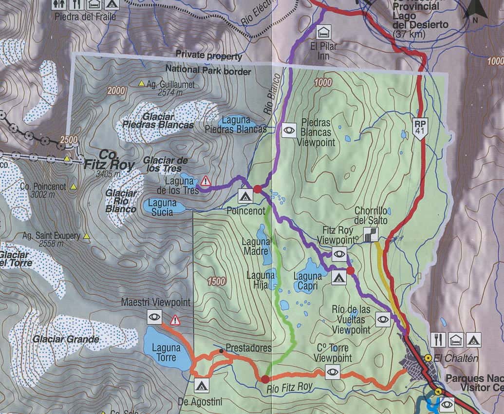 Map of the hike to Laguna de Los Tres