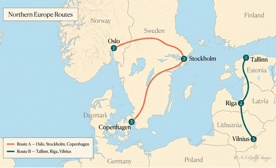 Map of the northern europe routes