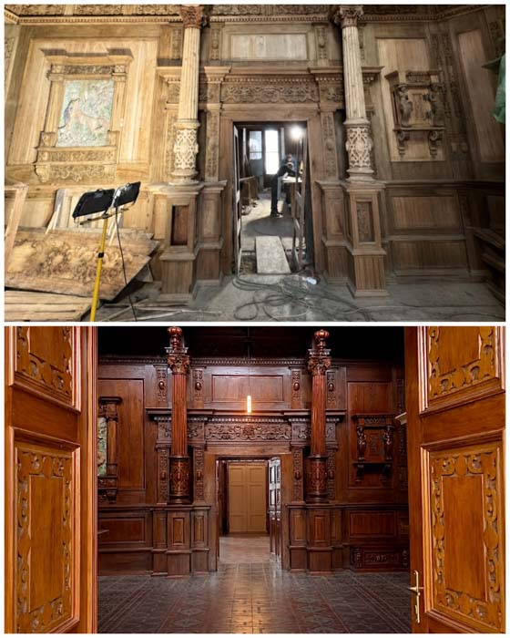 old vs restored interior at Banffy Castle