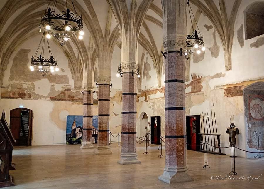 view of the coat of arms room at Hunedoara castle in Romania