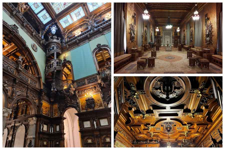 collage of photos from inside Peles Castle