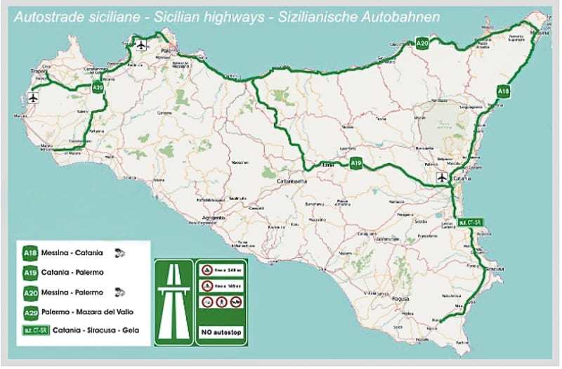 Sicilian highways map for visiting Sicily by car