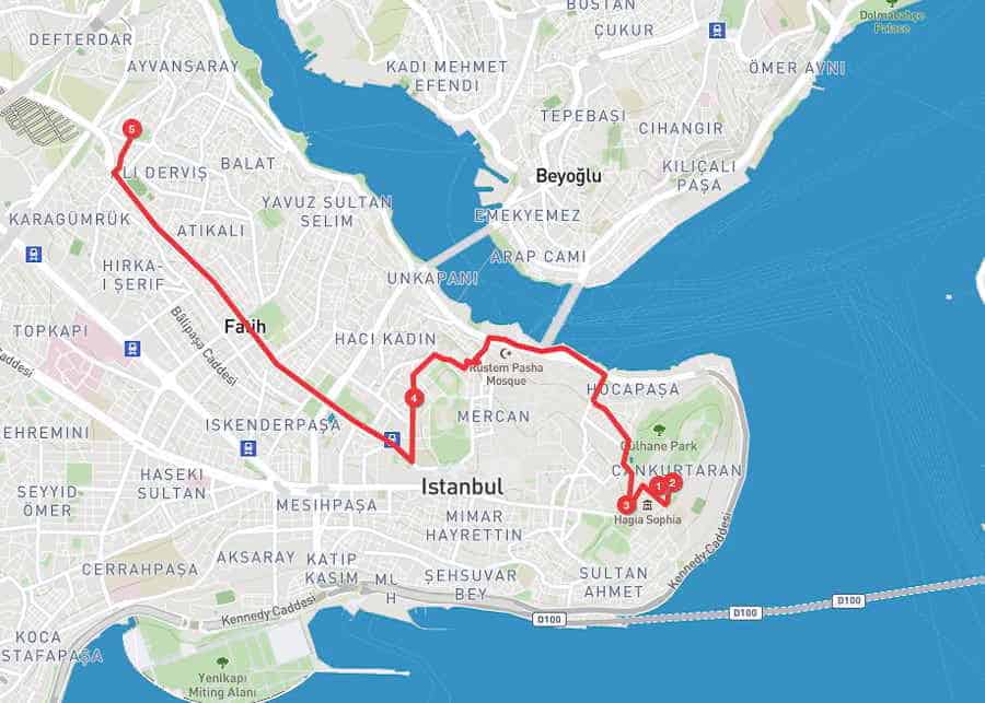 3 days in Istanbul - day 2 itinerary map