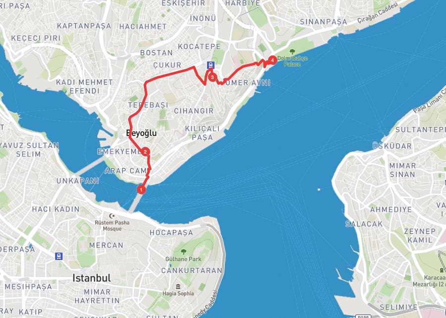 3 days in istanbul - Day 3 itinerary map