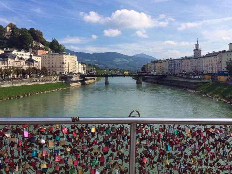 View of Salzburg Old Town from the Love-Lock Bridge