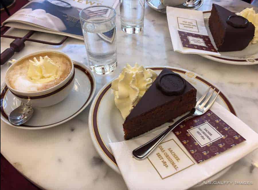 Chocolate cake at Sacher coffee house in Vienna