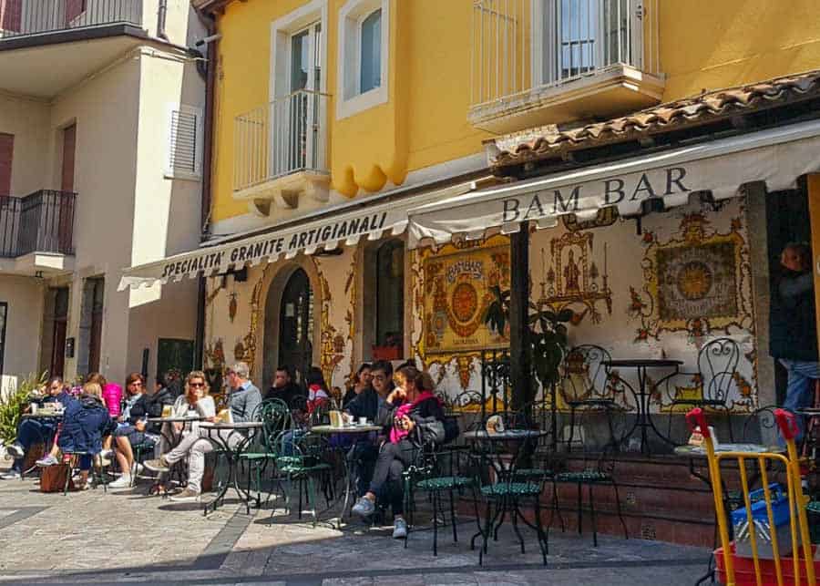 Having diner at a restaurant in Taormina