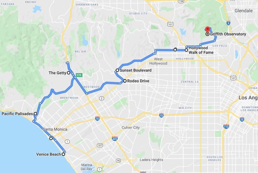 Mapa para pasar un día en Los Ángeles