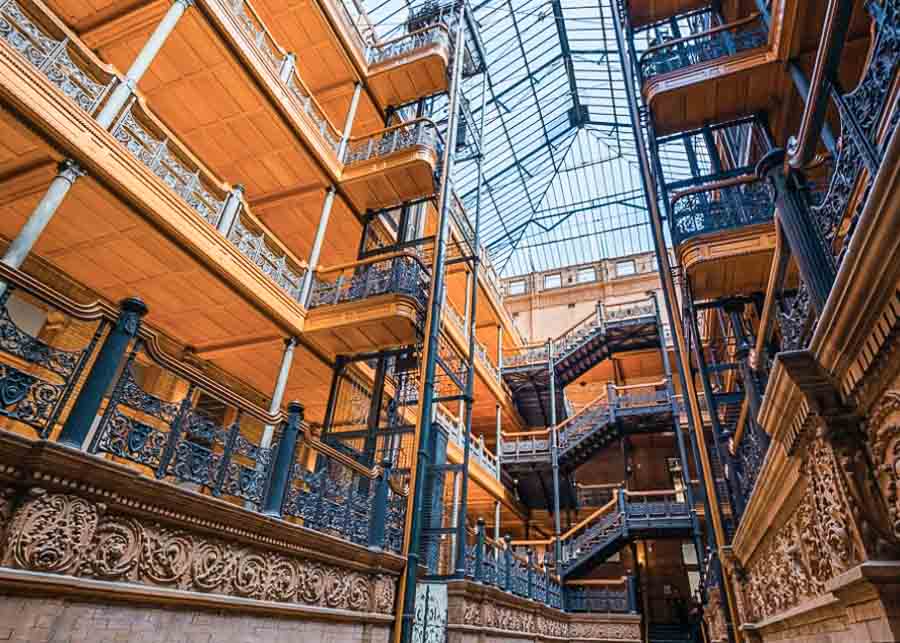 Self guided walking tour of the Bradbury Building in Downtown Los Angeles 