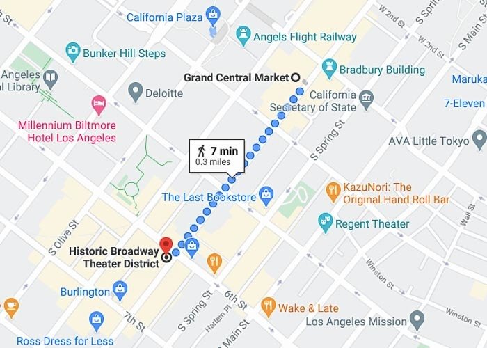 Los Angeles Broadway Historic Theater District Map.