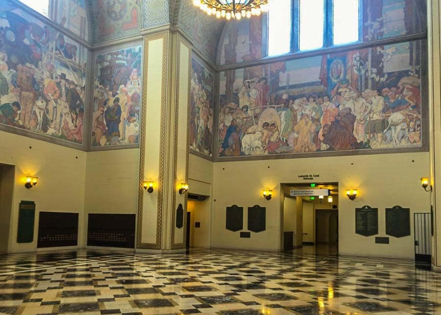 Visiting the L.A. Public Library on a self guided walking tour of Downtown Los Angeles