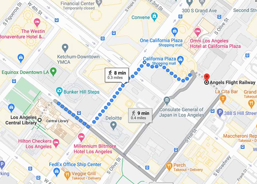 Downtown Los Angeles walking tour map
