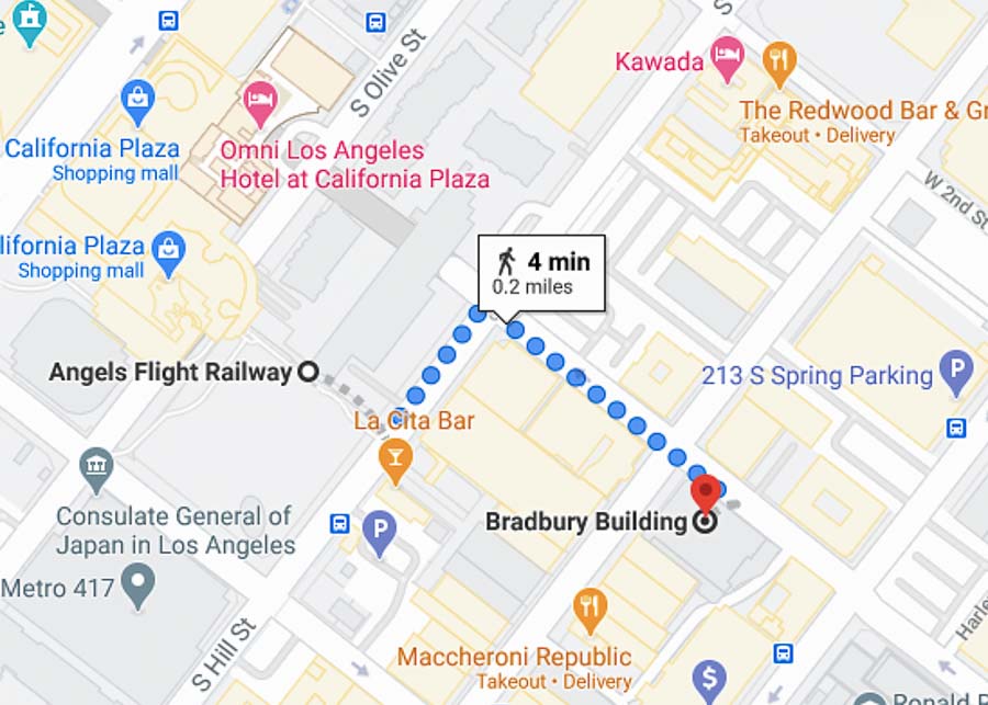 map of a self guided tour in Downtown Los Angeles