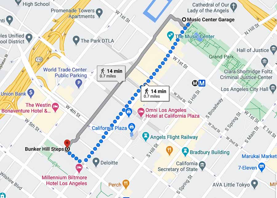 Self guided walking tour map of Downtown Los Angeles