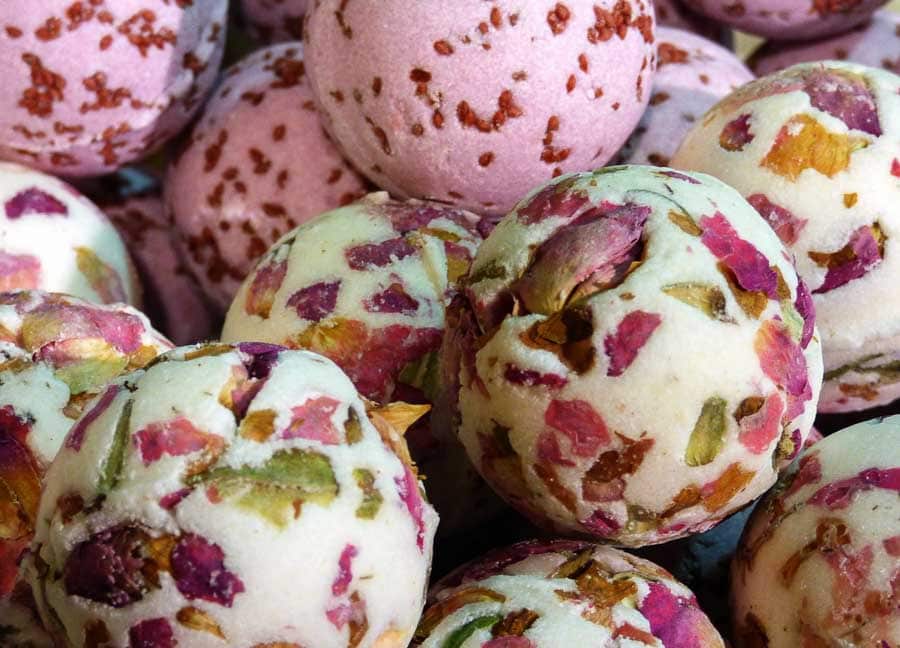 soap balls made with dried rose petals