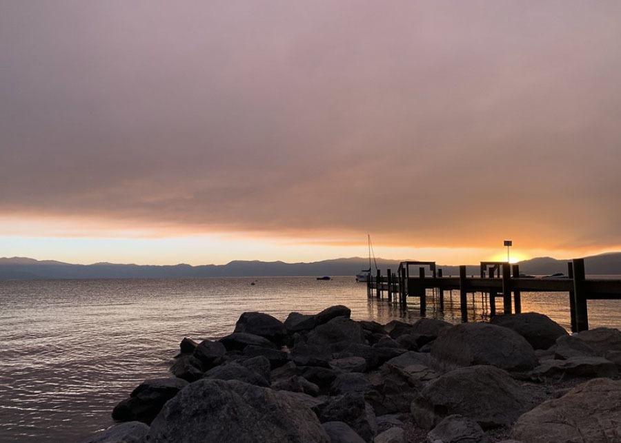 view of Chambers Landing beach at sunset