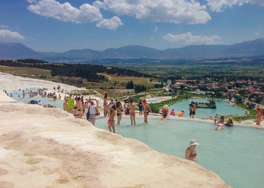 Soaking in the thermal pools of Pamukkale