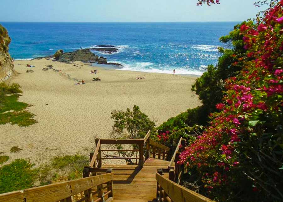 vies of the steps leading down to Table Rock Beach in Orange County