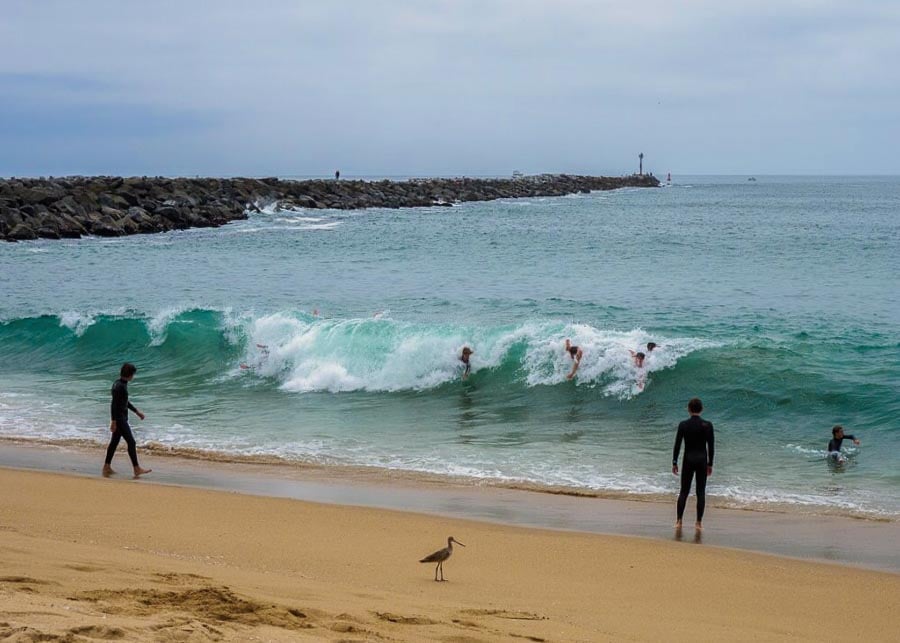 Boogie boarding at The Wedge beach in Newport