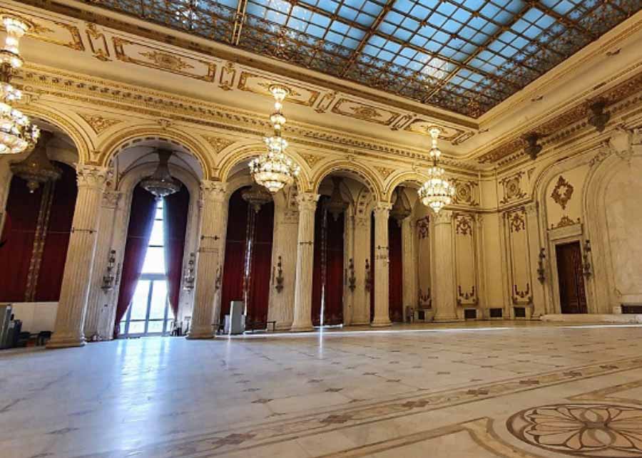 inside the Palace of Parliament in Bucharest