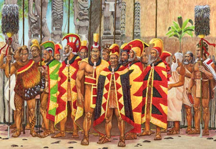 Hawaiian art depicting old time warriors 