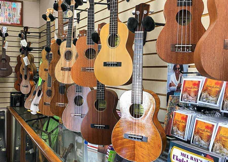 Hawaiian ukulele in a store