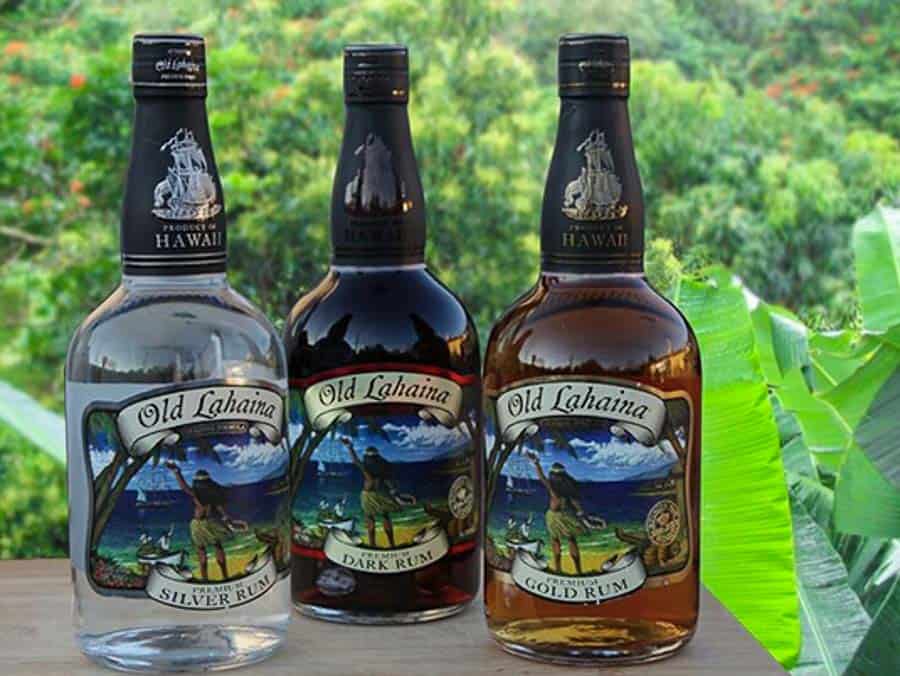 three bottles of rum from Hawaii