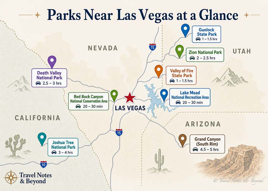 Map of the State and National Parks near Las Vegas