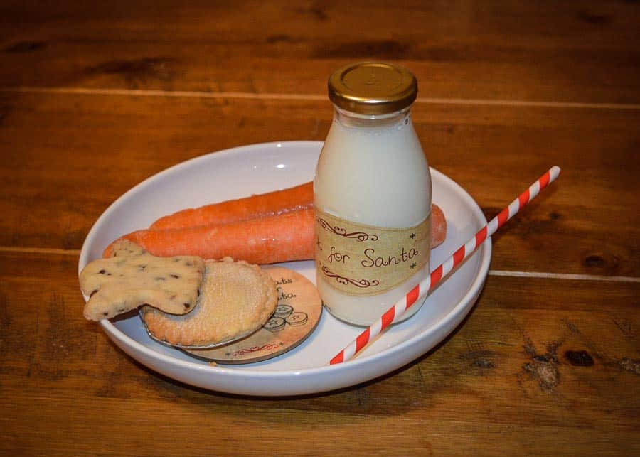 Plate with milk and cookies for Santa Claus