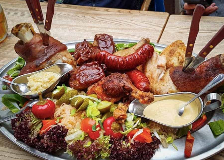 platter with Czech sausages and mustard