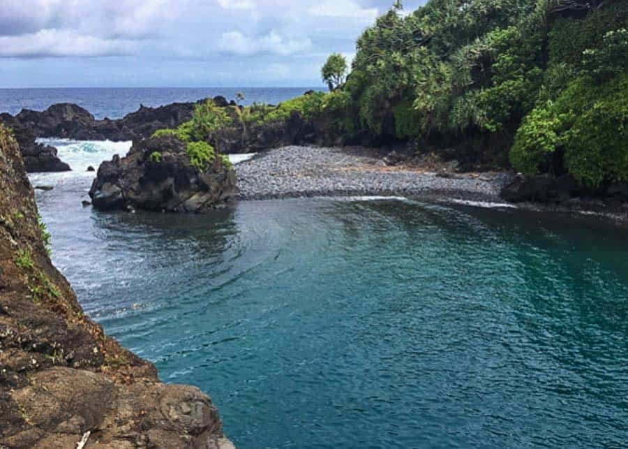 view of Waikoa Black sand Beach in Maui