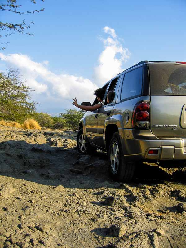 Driving on the road to Makalawena beach